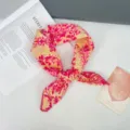 Retro pink yellow floral print square scarf cotton neckerchief stylish hair accessory - Grass Rose Red