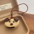 Charm de sac porte-clés chiot en gousse naturelle fait main pendentif mignon cadeau. - Pendentif Chiot Fleur / Bronze