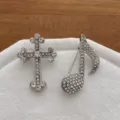 Retro Strass Kreuz und Noten Brosche Set, elegante glänzende Kristall Anzug Reißnadel. - Musiknoten-Brosche / Silber