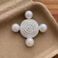 Vintage pearl brooch with intricate woven center design, elegant accessory for suits. - Round Brooch(N-56) / Silver