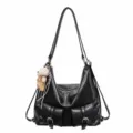 Sac à dos cabas noir élégant en cuir PU pour femme avec pendentif ours mignon pour l'usage. - Avec Pendentif / Noir