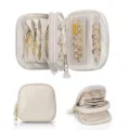 Vue détaillée de la boîte à bijoux de voyage, étui de rangement zippé portable. - Beige