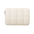 Detailed close-up shot of the beige quilted puffer laptop sleeve with soft grid pattern. - 13" / Off White