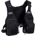 Close-up detail of the black tactical fly fishing vest, showing durable mesh and multi-pockets. - One Size / Black
