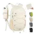Detail view of lightweight hiking backpack with phone pouch, elastic cord, and foldable design. - Below 20L / Off White