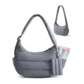 Grey quilted shoulder bag, lightweight casual dumpling hobo bag with side pocket and pouch. - Slate Gray