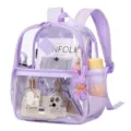 Clear PVC mini backpack for stadium events and concerts, purple waterproof travel daypack. - Purple