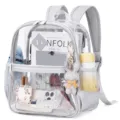 Clear PVC mini backpack for stadium events concerts, transparent school bag with pockets. - Gray