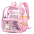 Clear pink PVC mini backpack, stylish transparent stadium bag for concerts and sports events. - Pink