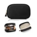 Bolsa de cosméticos negra de cuero PU organizador de viaje portátil con cremallera y borla mujer - Negro