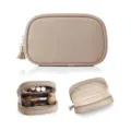 Bolsa de maquillaje de cuero PU viaje organizador portátil con bolsillo interior - Camel