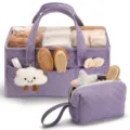 Quilted baby diaper caddy organizer set, large capacity portable storage basket with pouch. - 38*25.5*19CM / Purple