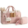 Pink quilted diaper caddy organizer bag with large capacity, portable baby travel tote bag. - 38*25.5*19CM / Pink