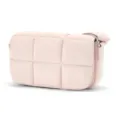 Pink quilted nylon crossbody bag, lightweight puffer shoulder bag with stylish grid design. - Lotus Pink