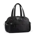 Black quilted tote bag with shoulder strap, stylish travel duffel and daily casual handbag. - Black