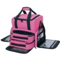 Pink multi-layer nail polish storage bag with clear compartments, portable makeup organizer. - Rose Red
