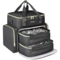 Large nail polish organizer travel bag holding 100 bottles with double layers and drawers. - Purple
