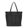 Black multi-pocket tote bag, spacious daily shoulder bag with durable fabric and long handles. - Black