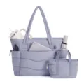 Large capacity quilted tote bag set with multiple pockets for women travel gym daily use - Sapphire Blue