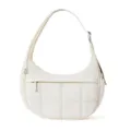 Detailed view of the quilted white shoulder bag with adjustable strap and soft puffy design. - Off White