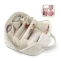 Quilted makeup bag multi-functional waterproof cosmetic pouch portable travel toiletry bag - 24.89 x 13.97 x 13.97 cm / Off White