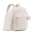 Sac à dos à langer matelassé blanc cassé avec matelas à langer et pochette ronde. - Blanc Cassé
