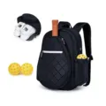 Quilted black pickleball backpack with racket compartment, separate shoe storage and waterproof pockets. - Black