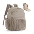 Large capacity quilted diaper backpack for mothers, stylish taupe travel baby bag with pockets. - Camel
