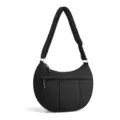 Black quilted nylon crescent shoulder bag for women with adjustable strap and zip pocket. - Black