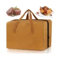 Large capacity brown insulated BBQ bag detail shot, showing durable zipper and double handles. - 17.1 x 7.5 x 10.2 inch / Dark Brown