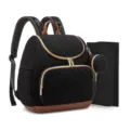 Sac à dos à langer matelassé étanche avec tapis à langer et pochette pour maman et bébé. - Noir