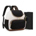 Sac à dos à langer matelassé avec tapis, sac de voyage imperméable maman aux détails dorés. - Noir Blanc Brun