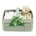 Panier organisateur de couches pour bébé avec poignées nœud et compartiments de rangement. - Vert