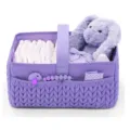 Panier organisateur de couches pour bébé violet avec lapin en peluche, rangement pour nouveau-né. - Violet