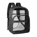 Clear PVC transparent backpack with black trim and reinforced straps for daily use and school use. - Black