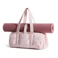 Women puffy quilted shoulder bag mini gym bag with yoga mat strap detail view soft pink - 43×22×19 cm / Pink