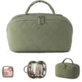 Quilted Cosmetic Bag Waterproof Toiletry Pouch Travel Makeup Organizer with Handle Green - 24.89 x 13.97 x 13.97 cm / Green