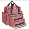 Double layer nail polish storage bag organizer with drawers and removable pouches for travel. - Pink
