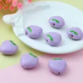 Cuentas sueltas de acrílico morado en forma de melocotón con estampado de hojas para llavero. - Melocotón Púrpura Claro