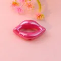 Close-up detail of glossy pink lip shaped acrylic loose bead, perfect for DIY jewelry making. - Rose Red