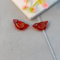 Red gold-painted acrylic bird loose beads, straight hole DIY jewelry making accessories. - Transparent Red
