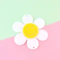 Acrylic smiley face flower pendant accessory, double layer white petal yellow center cute DIY charm. - 60mm