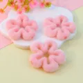 Pink flocked flower loose beads, delicate hollow five-petal design for DIY jewelry making detail. - Peach Pink