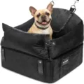 Waterproof quilted dog car seat with elevated booster design, safe travel pet bed for car. - Black