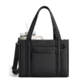 Black quilted tote bag with shoulder strap, large capacity casual handbag for commuter daily use. - Black