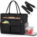 Large capacity black tote bag, laptop bag, teacher work bag with shoulder strap and lunch pocket - Black