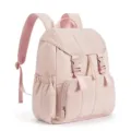 Pink quilted backpack with wide opening, lightweight travel laptop bookbag for women daily use - Lotus Pink