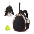 Stylish women's quilted tennis backpack with racket compartment, shoe storage and dual cup holders. - Black