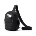Black mini sling bag for women, waterproof crossbody backpack with phone pocket and adjustable strap. - Black
