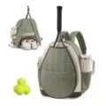 Quilted tennis backpack for women with racket holder shoe compartment and side cup holders green - Matcha Green